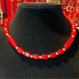 Trifari Red and Gold Beaded Necklace